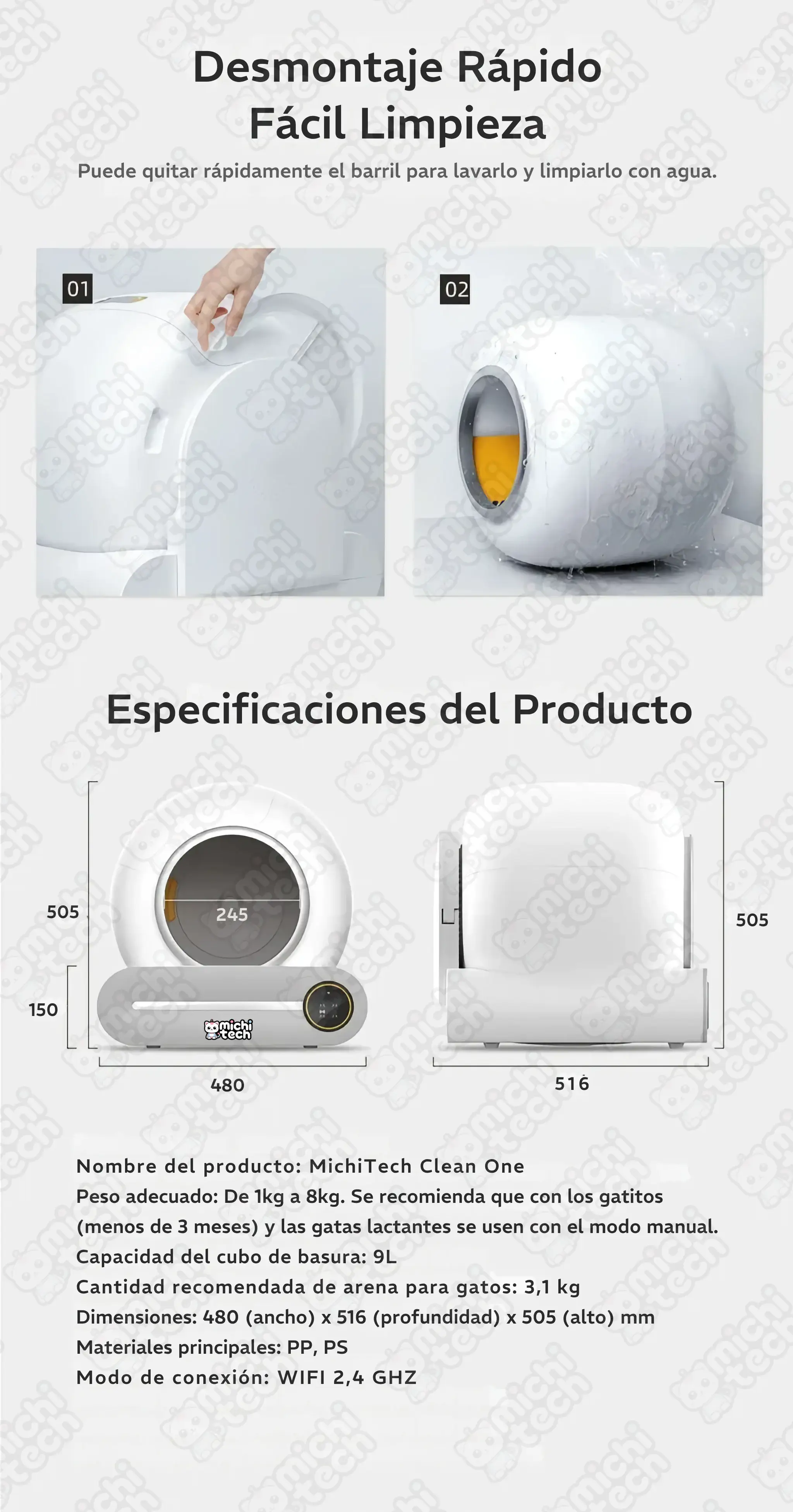 Arenero Automático MichiTech Clean One para Gatos Arenero_Automatico_MichiTech_Clean_One_Gatos.05 - 🚽 Arenero Automático MichiTech Clean One con App para Gatos