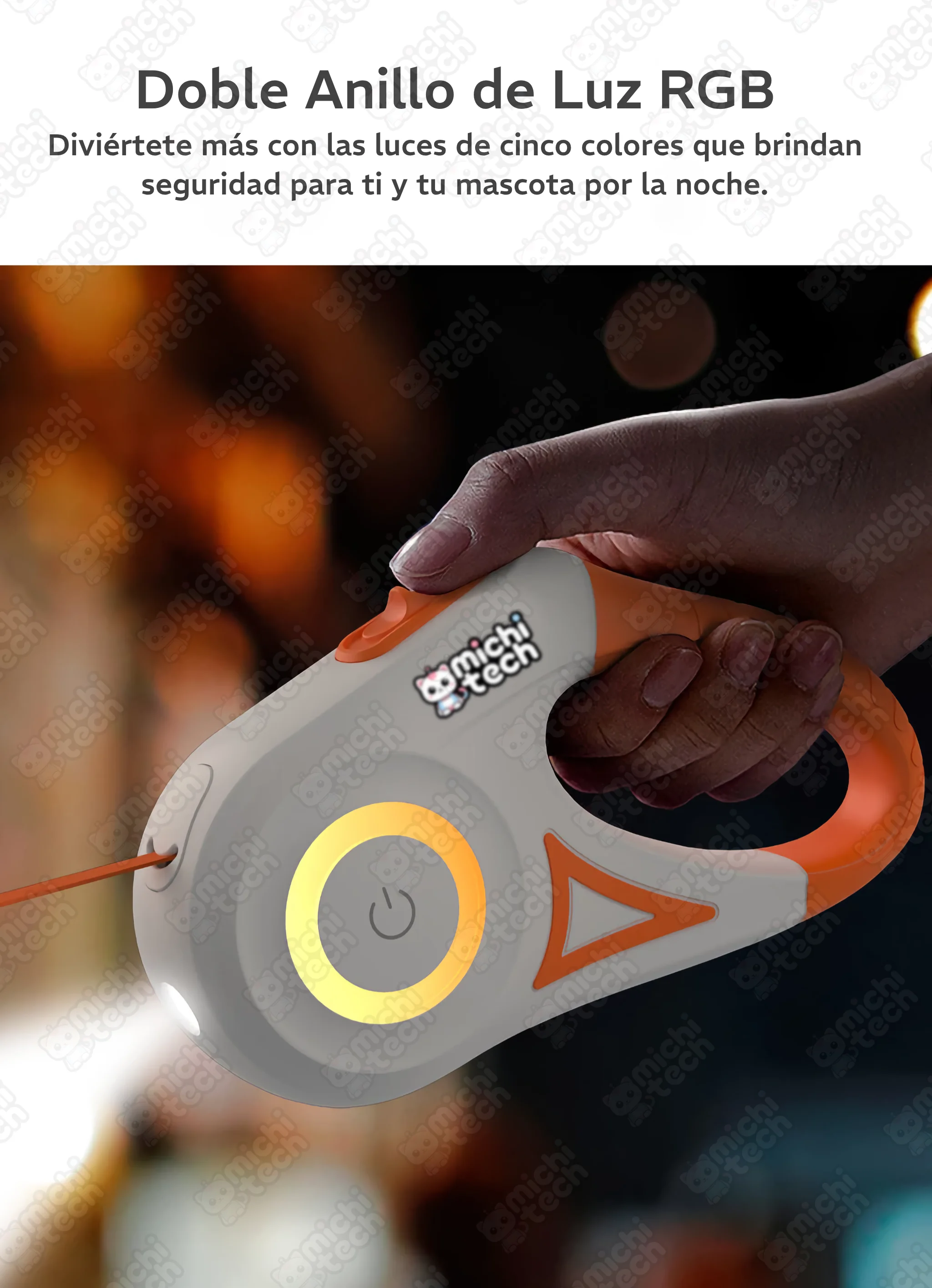 Correa Extensible con Luz LED MichiTech para Gatos Correa_Extensible_Luz_LED_MichiTech_Gatos.05 - 🪢 Correa Extensible LED MichiTech para Gatos - 5m con Luz RGB