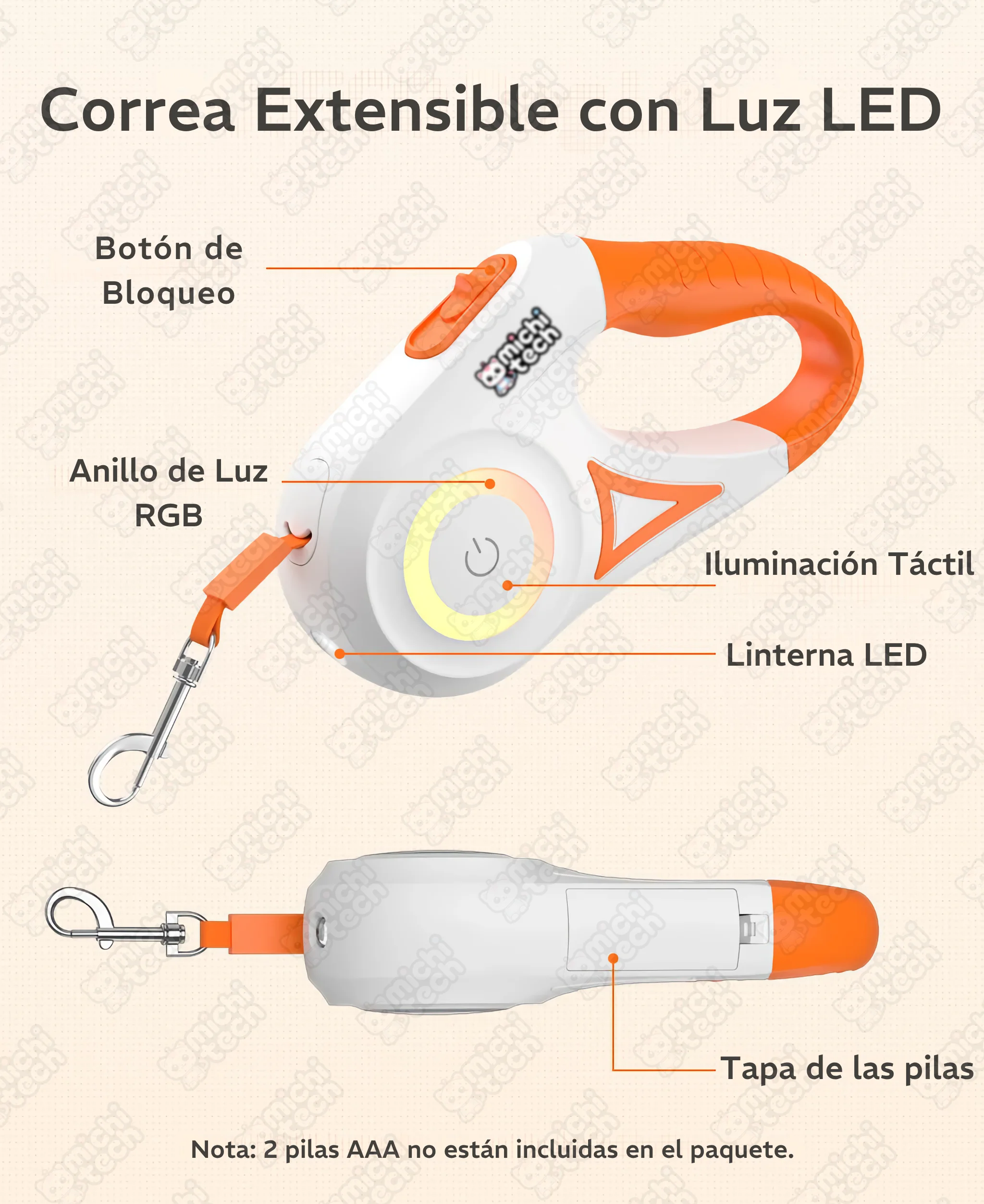 Correa Extensible con Luz LED MichiTech para Gatos Correa_Extensible_Luz_LED_MichiTech_Gatos.13 - 🪢 Correa Extensible LED MichiTech para Gatos - 5m con Luz RGB