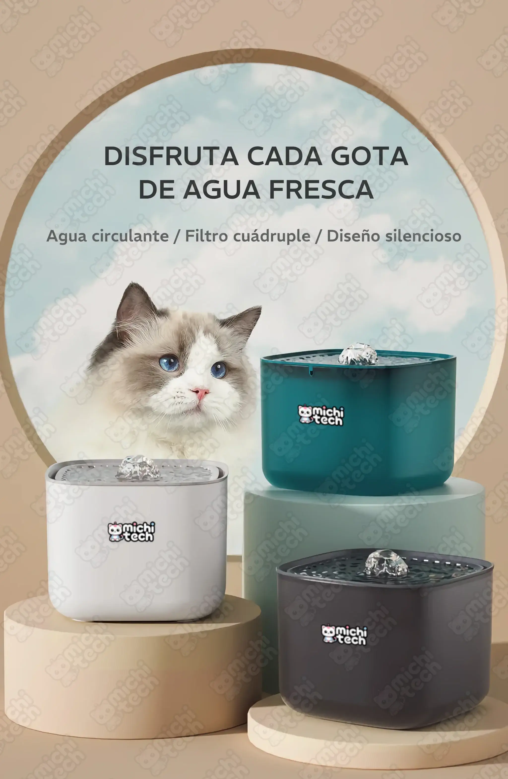 Fuente 3L MichiTech para Gatos Fuente_3L_MichiTech_Gatos.05 - 🥣 Fuente de Agua 3L MichiTech para Gatos - Silenciosa y Filtrada